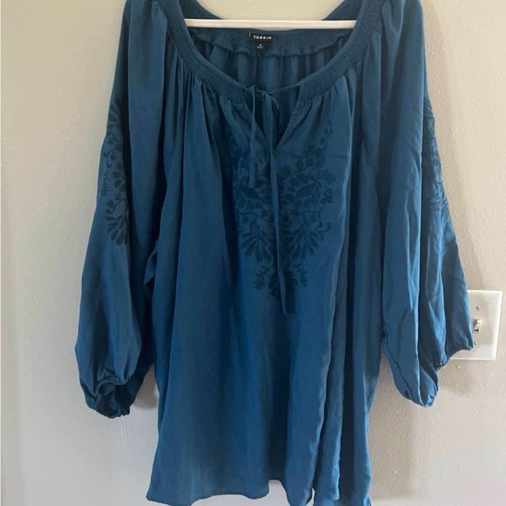 torrid teal embroidered peasant tunic